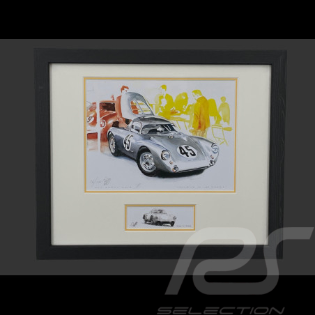 Cadre Porsche 550A Coupé n° 25 24h Le Mans 1956 Cadre en Bois Noir avec esquisse 25 x 30 cm - Uli Ehret