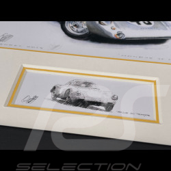 Cadre Porsche 550A Coupé n° 25 24h Le Mans 1956 Cadre en Bois Noir avec esquisse 25 x 30 cm - Uli Ehret