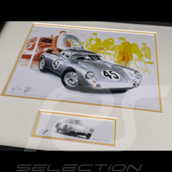 Porsche Rahmen 550A Coupé n° 25 24h Le Mans 1956 Schwarzer Holzrahmen mit Skizze 25 x 30 cm - Uli Ehret