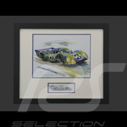 Cadre Porsche 917 LH n° 3 "Hippie" 24h Le Mans 1970 Cadre en Bois Noir avec esquisse 25 x 30 cm - Uli Ehret