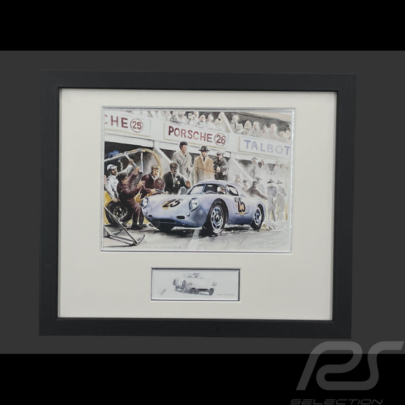 Porsche Frame 550A / 4RS Coupé N°25 1956 Black Wooden Frame with Sketch 25 x 30 cm - Uli Ehret