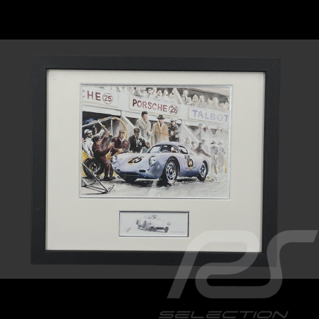 Cadre Porsche 550A / 4RS Coupé n°25 1956 Cadre en Bois Noir avec esquisse 25 x 30 cm - Uli Ehret
