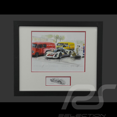 Cadre Porsche 906 n° 53 Nürburgring Porsche Testday 1962 Cadre en Bois Noir avec esquisse 25 x 30 cm - Uli Ehret