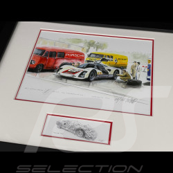 Porsche Frame 906 n° 53 Nürburgring Porsche Testday 1962 Black Wooden Frame with Sketch 25 x 30 cm - Uli Ehret