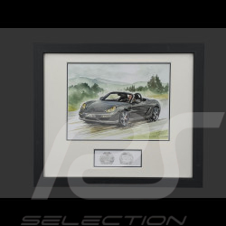 Cadre Porsche Boxster 2010 Cadre en Bois Noir avec esquisse 25 x 30 cm - Uli Ehret