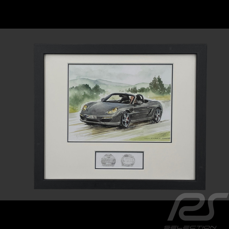 Porsche Frame Boxster 2010 Black Wooden Frame with Sketch 25 x 30 cm - Uli Ehret