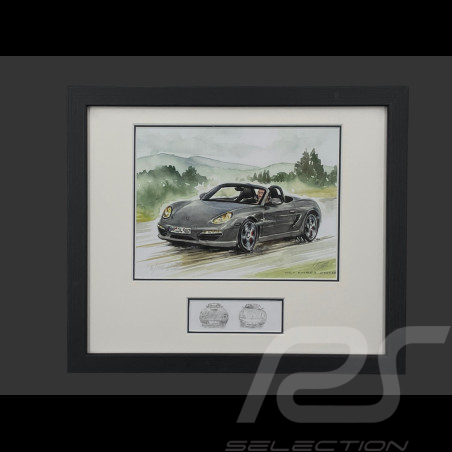 Cadre Porsche Boxster 2010 Cadre en Bois Noir avec esquisse 25 x 30 cm - Uli Ehret