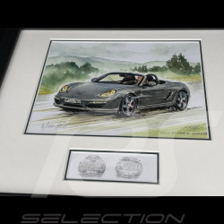 Porsche Frame Boxster 2010 Black Wooden Frame with Sketch 25 x 30 cm - Uli Ehret