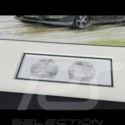 Porsche Rahmen Boxster 2010 Schwarzer Holzrahmen mit Skizze 25 x 30 cm - Uli Ehret