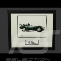 Jaguar Rahmen D-Type n° 6 Vainqueur 24h Le Mans 1955 Schwarzer Holzrahmen mit Skizze 25 x 30 cm - Uli Ehret