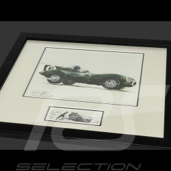 Jaguar Frame D-Type n° 6 Vainqueur 24h Le Mans 1955 Black Wooden Frame with Sketch 25 x 30 cm - Uli Ehret