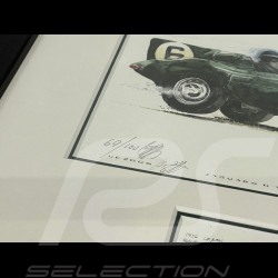 Jaguar Frame D-Type n° 6 Vainqueur 24h Le Mans 1955 Black Wooden Frame with Sketch 25 x 30 cm - Uli Ehret