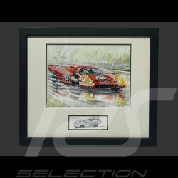 Porsche Frame 917 KH n° 23 Winner 24h Le Mans 1970 Black Wooden Frame with Sketch 25 x 30 cm - Uli Ehret