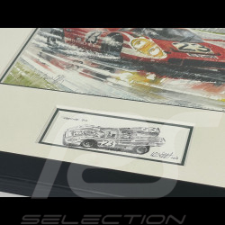 Porsche Frame 917 KH n° 23 Winner 24h Le Mans 1970 Black Wooden Frame with Sketch 25 x 30 cm - Uli Ehret