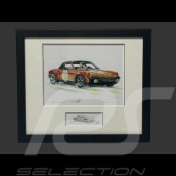 Porsche Frame 914/6 1970 Black Wooden Frame with Sketch 25 x 30 cm - Uli Ehret