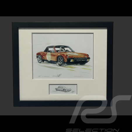 Porsche Frame 914/6 1970 Black Wooden Frame with Sketch 25 x 30 cm - Uli Ehret