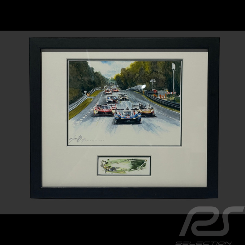 24h Le Mans Frame "Crime Time" 2025 Black Wooden Frame with Sketch 25 x 30 cm - Uli Ehret