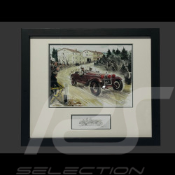 Alfa Romeo Frame 6C 1750 Gran Sport Mille Miglia 1929 Black Wooden Frame with Sketch 25 x 30 cm - Uli Ehret