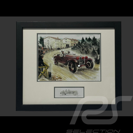 Alfa Romeo Frame 6C 1750 Gran Sport Mille Miglia 1929 Black Wooden Frame with Sketch 25 x 30 cm - Uli Ehret