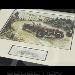 Alfa Romeo Frame 6C 1750 Gran Sport Mille Miglia 1929 Black Wooden Frame with Sketch 25 x 30 cm - Uli Ehret