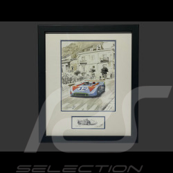 Porsche Rahmen 908/3 N° 12 Jo Siffert Sieger "Targa Florio" 1970 Schwarzer Holzrahmen mit Skizze 25 x 30 cm - Uli Ehret