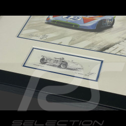 Porsche Rahmen 908/3 N° 12 Jo Siffert Sieger "Targa Florio" 1970 Schwarzer Holzrahmen mit Skizze 25 x 30 cm - Uli Ehret