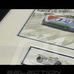 Porsche Rahmen 908/3 N° 12 Jo Siffert Sieger "Targa Florio" 1970 Schwarzer Holzrahmen mit Skizze 25 x 30 cm - Uli Ehret