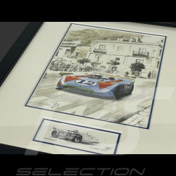 Porsche Frame 908/3 N° 12 Jo Siffert Winner "Targa Florio" 1970 Black Wooden Frame with Sketch 25 x 30 cm - Uli Ehret
