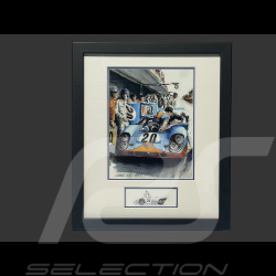 Cadre Steve McQueen Porsche 917K n° 20 24h Le Mans 1970 Cadre en Bois Noir avec esquisse 25 x 30 cm - Uli Ehret