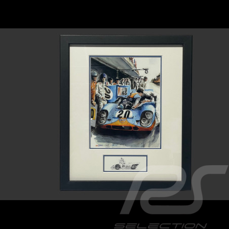 Cadre Steve McQueen Porsche 917K n° 20 24h Le Mans 1970 Cadre en Bois Noir avec esquisse 25 x 30 cm - Uli Ehret