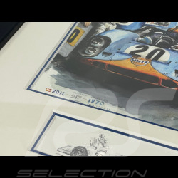 Steve McQueen Rahmen Porsche 917K n° 20 24h Le Mans 1970 Schwarzer Holzrahmen mit Skizze 25 x 30 cm - Uli Ehret