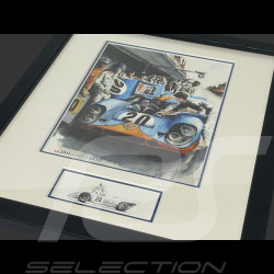 Cadre Steve McQueen Porsche 917K n° 20 24h Le Mans 1970 Cadre en Bois Noir avec esquisse 25 x 30 cm - Uli Ehret