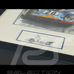 Steve McQueen Frame Porsche 917K n° 20 24h Le Mans 1970 Black Wooden Frame with Sketch 25 x 30 cm - Uli Ehret