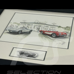 Chevrolet Frame Corvette C1 Convertible 1960 / C2 Stingray 1963 Black Wooden Frame with Sketch 25 x 30 cm - Uli Ehret