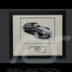 Porsche Frame 911 Coupe Type 993 1998 Black Wooden Frame with Sketch 25 x 30 cm - Uli Ehret