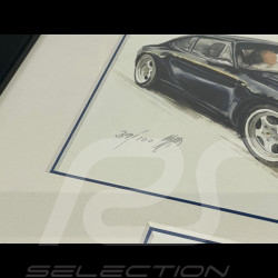 Porsche Frame 911 Coupe Type 993 1998 Black Wooden Frame with Sketch 25 x 30 cm - Uli Ehret
