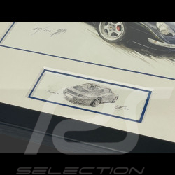 Porsche Frame 911 Coupe Type 993 1998 Black Wooden Frame with Sketch 25 x 30 cm - Uli Ehret