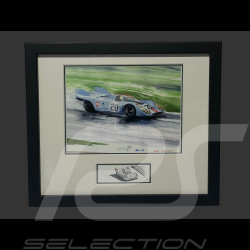 Porsche Rahmen 917 N° 20 24h LeMans 1970 Schwarzer Holzrahmen mit Skizze 25 x 30 cm - Uli Ehret