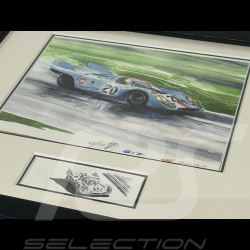 Cadre Porsche 917 N° 20 24h LeMans 1970 Cadre en Bois Noir avec esquisse 25 x 30 cm - Uli Ehret