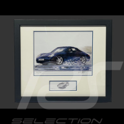 Cadre Porsche 911 Type 996 Cabriolet 1997 Cadre en Bois Noir avec esquisse 25 x 30 cm - Uli Ehret
