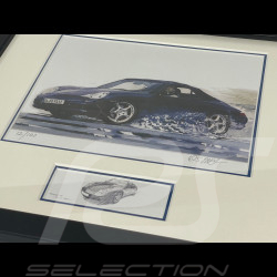 Porsche Rahmen 911 Typ 996 Cabriolet 1997 Schwarzer Holzrahmen mit Skizze 25 x 30 cm - Uli Ehret