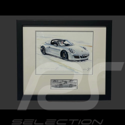 Cadre Porsche 911 Targa Type 997 2016 Cadre en Bois Noir avec esquisse 25 x 30 cm - Uli Ehret