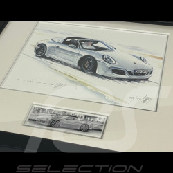 Cadre Porsche 911 Targa Type 997 2016 Cadre en Bois Noir avec esquisse 25 x 30 cm - Uli Ehret