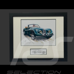 Jaguar Rahmen XK 120 1948 Schwarzer Holzrahmen mit Skizze 25 x 30 cm - Uli Ehret