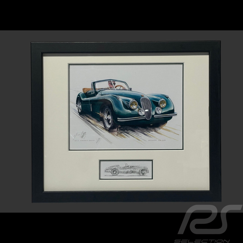Cadre Jaguar XK 120 1948 Cadre en Bois Noir avec esquisse 25 x 30 cm - Uli Ehret