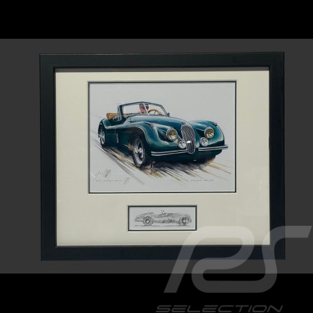 Cadre Jaguar XK 120 1948 Cadre en Bois Noir avec esquisse 25 x 30 cm - Uli Ehret
