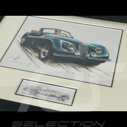 Jaguar Rahmen XK 120 1948 Schwarzer Holzrahmen mit Skizze 25 x 30 cm - Uli Ehret