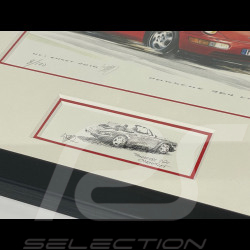 Porsche Frame 911 Type 964 Convertible 1988 Black Wooden Frame with Sketch 25 x 30 cm - Uli Ehret