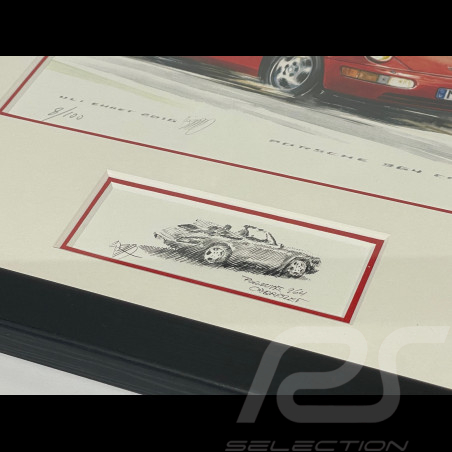 Porsche Rahmen 911 Typ 964 Cabriolet 1988 Schwarzer Holzrahmen mit Skizze 25 x 30 cm - Uli Ehret