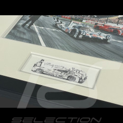 Porsche Rahmen 919 Hybrid n° 19 Sieger 24h Le Mans 2015 Schwarzer Holzrahmen mit Skizze 25 x 30 cm - Uli Ehret
